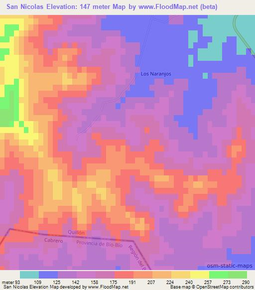 San Nicolas,Chile Elevation Map