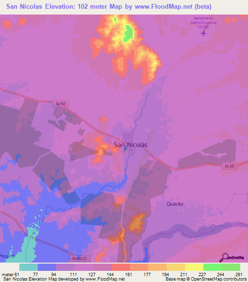 San Nicolas,Chile Elevation Map