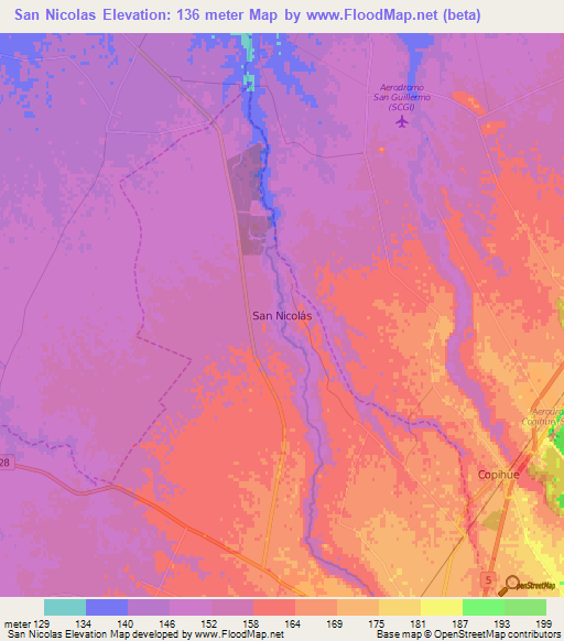 San Nicolas,Chile Elevation Map