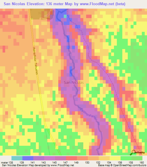 San Nicolas,Chile Elevation Map