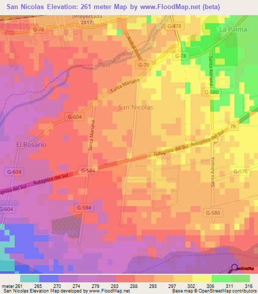 San Nicolas,Chile Elevation Map