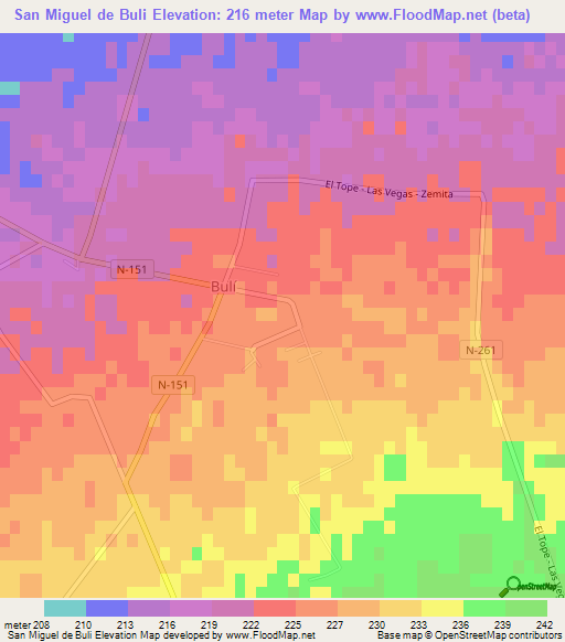 San Miguel de Buli,Chile Elevation Map