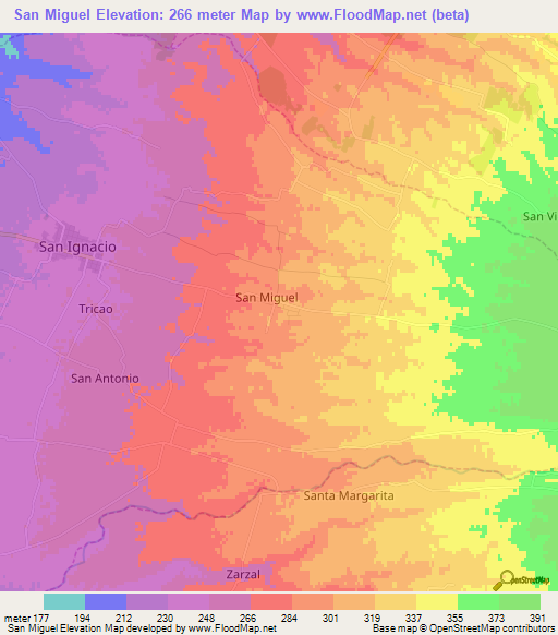San Miguel,Chile Elevation Map