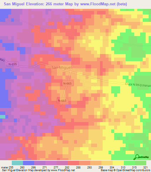 San Miguel,Chile Elevation Map