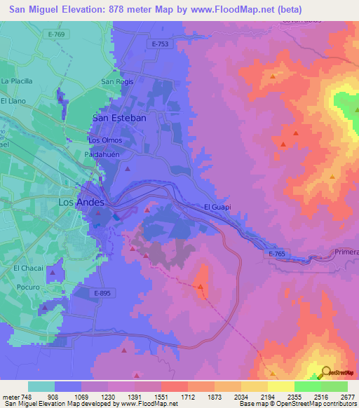 San Miguel,Chile Elevation Map
