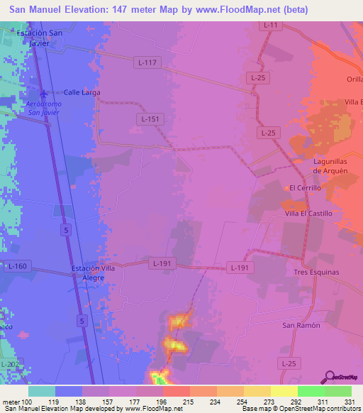 San Manuel,Chile Elevation Map