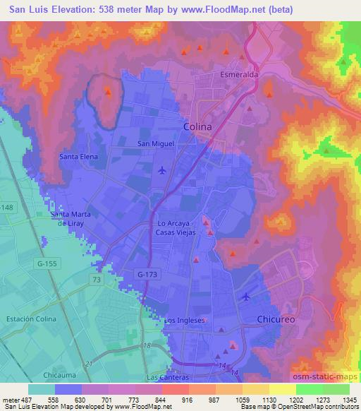 San Luis,Chile Elevation Map