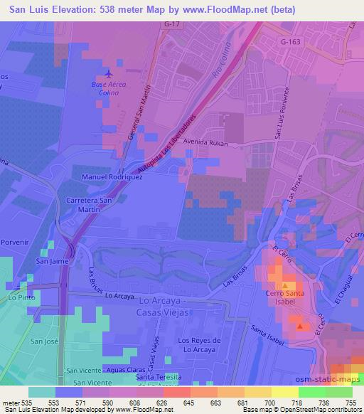 San Luis,Chile Elevation Map