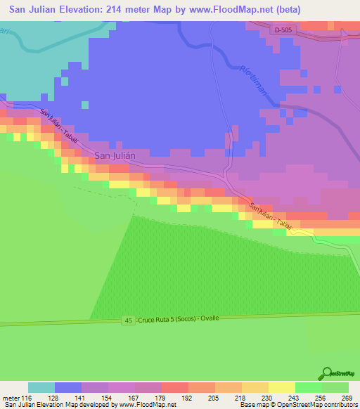 San Julian,Chile Elevation Map