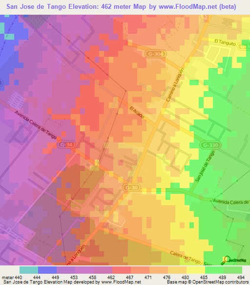 San Jose de Tango,Chile Elevation Map