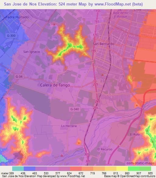 San Jose de Nos,Chile Elevation Map