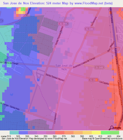 San Jose de Nos,Chile Elevation Map