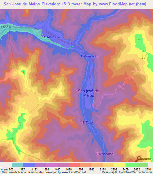 San Jose de Maipo,Chile Elevation Map