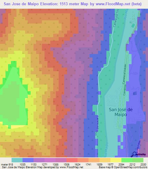 San Jose de Maipo,Chile Elevation Map