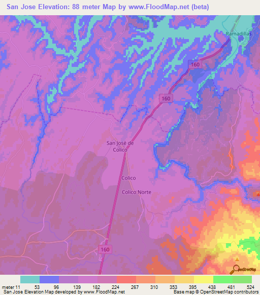 San Jose,Chile Elevation Map