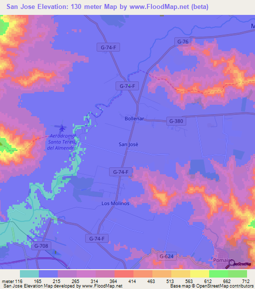 San Jose,Chile Elevation Map