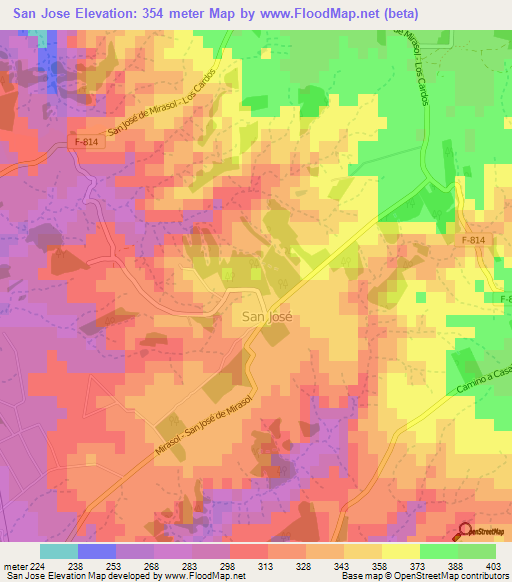 San Jose,Chile Elevation Map