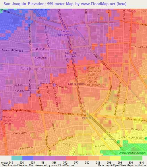 San Joaquin,Chile Elevation Map