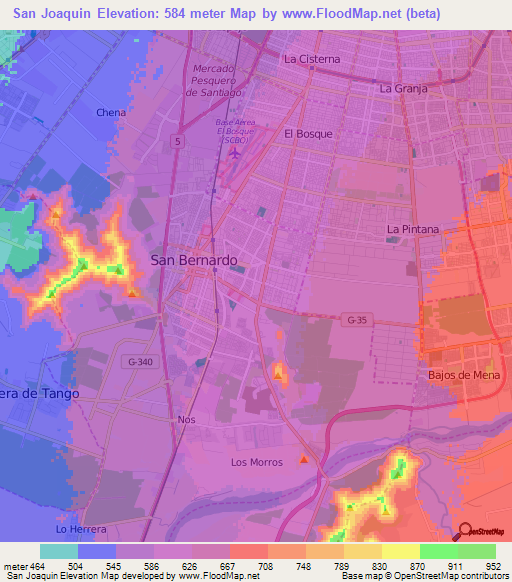 San Joaquin,Chile Elevation Map