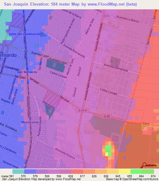 San Joaquin,Chile Elevation Map