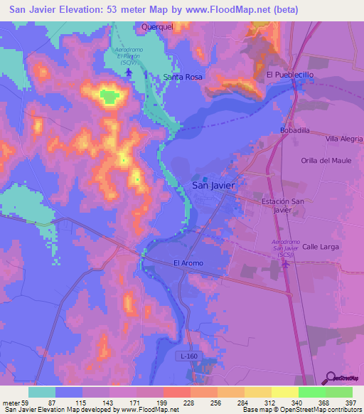 San Javier,Chile Elevation Map