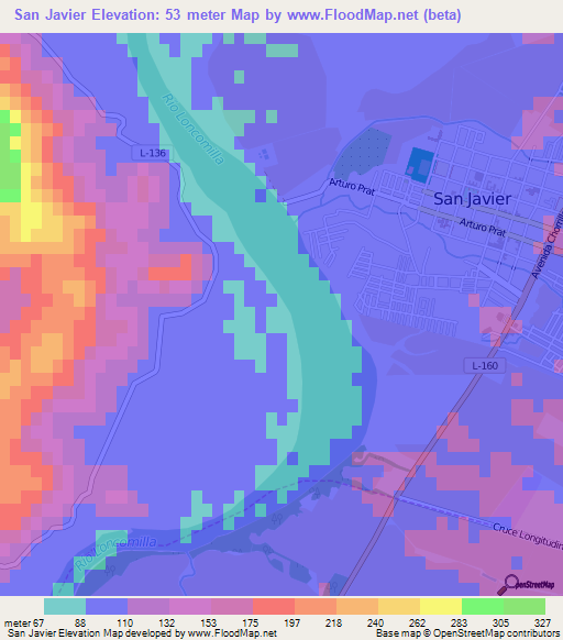 San Javier,Chile Elevation Map