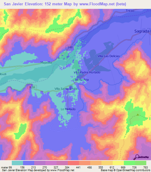 San Javier,Chile Elevation Map