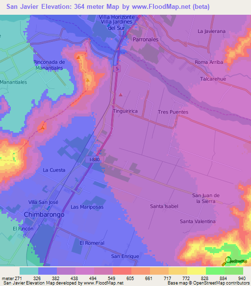 San Javier,Chile Elevation Map