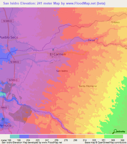 San Isidro,Chile Elevation Map
