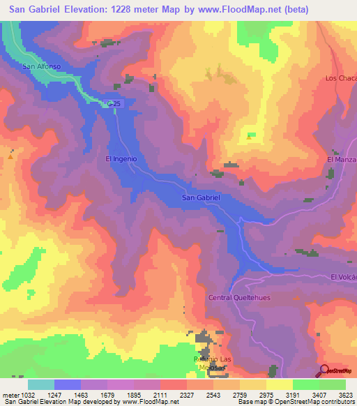 San Gabriel,Chile Elevation Map