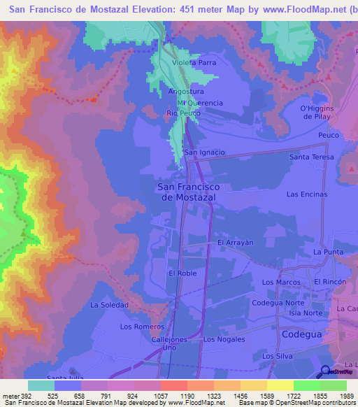 San Francisco de Mostazal,Chile Elevation Map