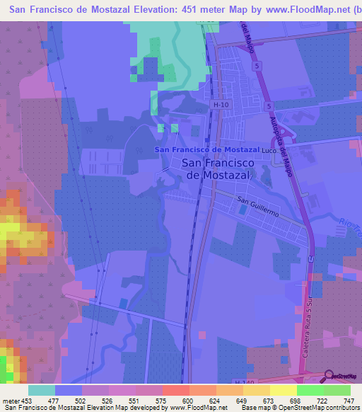 San Francisco de Mostazal,Chile Elevation Map