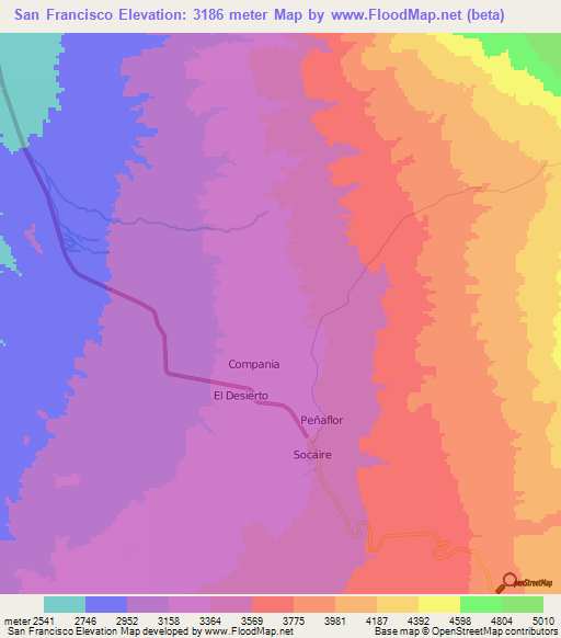 San Francisco,Chile Elevation Map