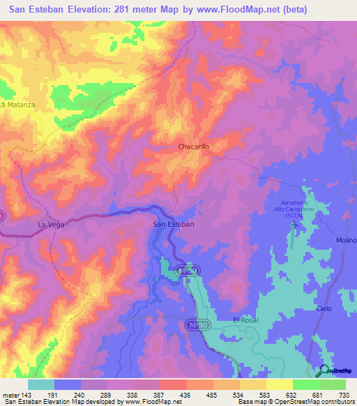 San Esteban,Chile Elevation Map