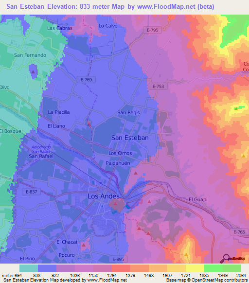 San Esteban,Chile Elevation Map