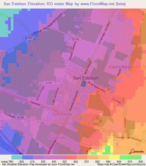 San Esteban,Chile Elevation Map