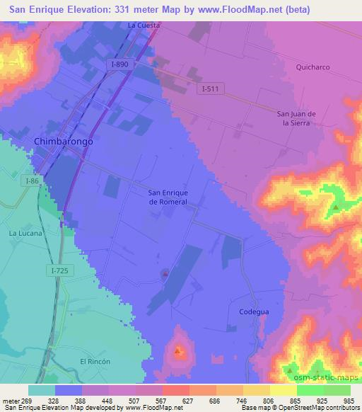 San Enrique,Chile Elevation Map
