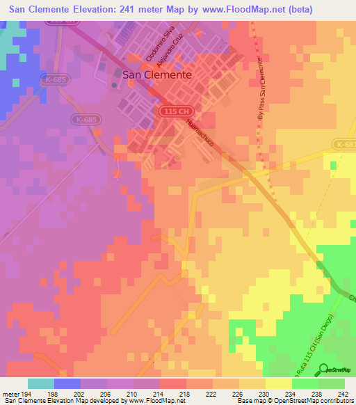 San Clemente,Chile Elevation Map