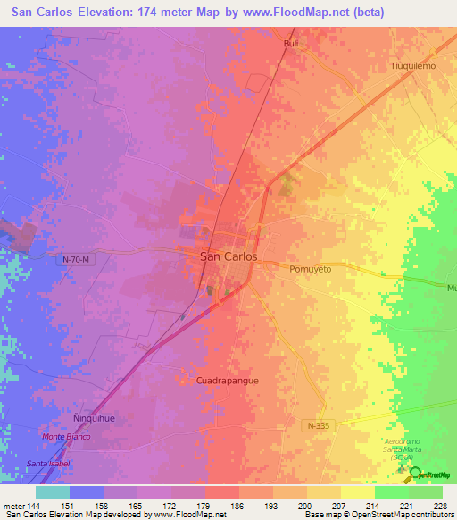 San Carlos,Chile Elevation Map