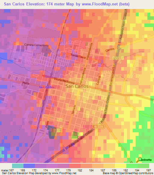 San Carlos,Chile Elevation Map