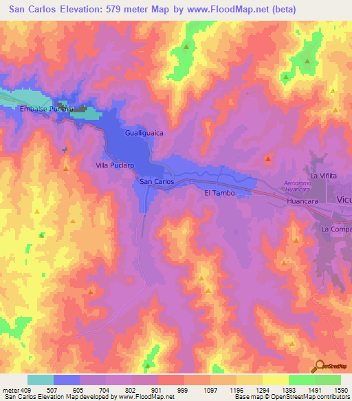 San Carlos,Chile Elevation Map