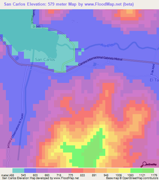 San Carlos,Chile Elevation Map