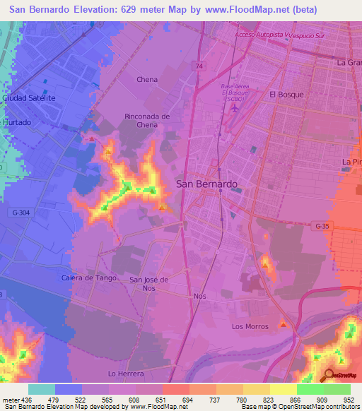 San Bernardo,Chile Elevation Map