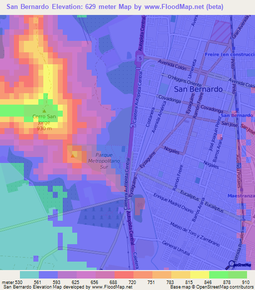 San Bernardo,Chile Elevation Map