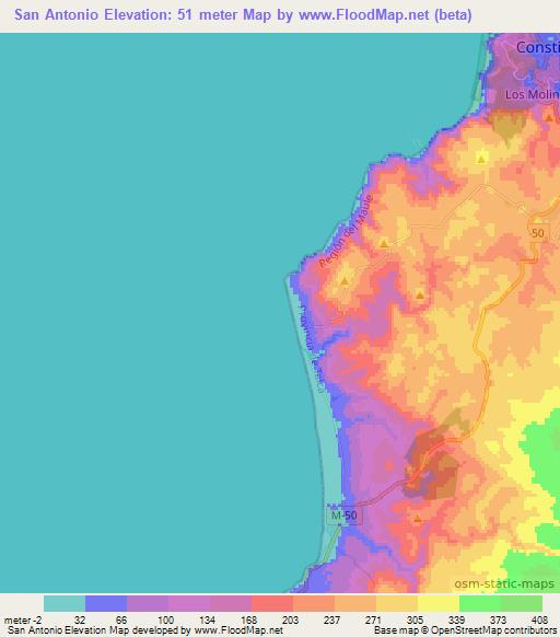 San Antonio,Chile Elevation Map
