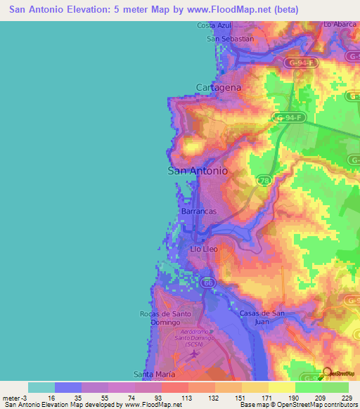 San Antonio,Chile Elevation Map