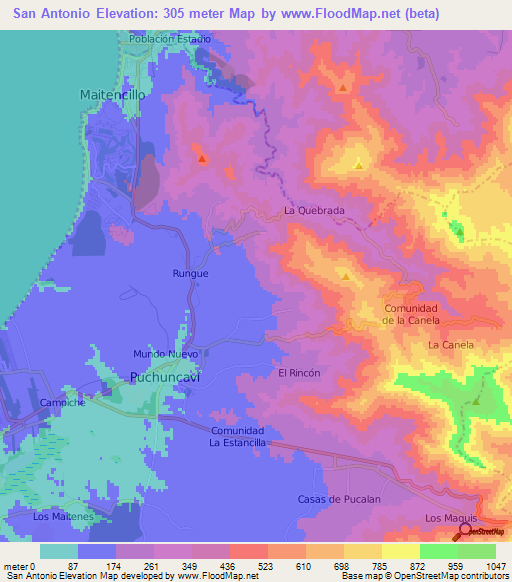 San Antonio,Chile Elevation Map