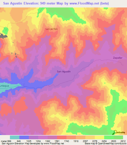 San Agustin,Chile Elevation Map