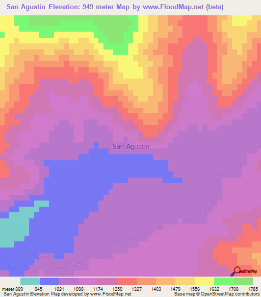 San Agustin,Chile Elevation Map