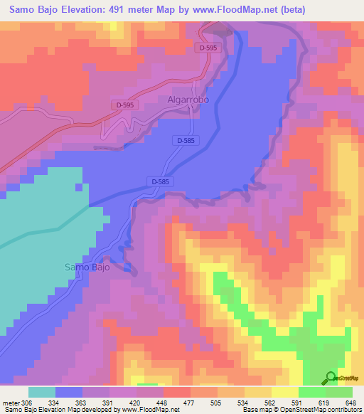 Samo Bajo,Chile Elevation Map
